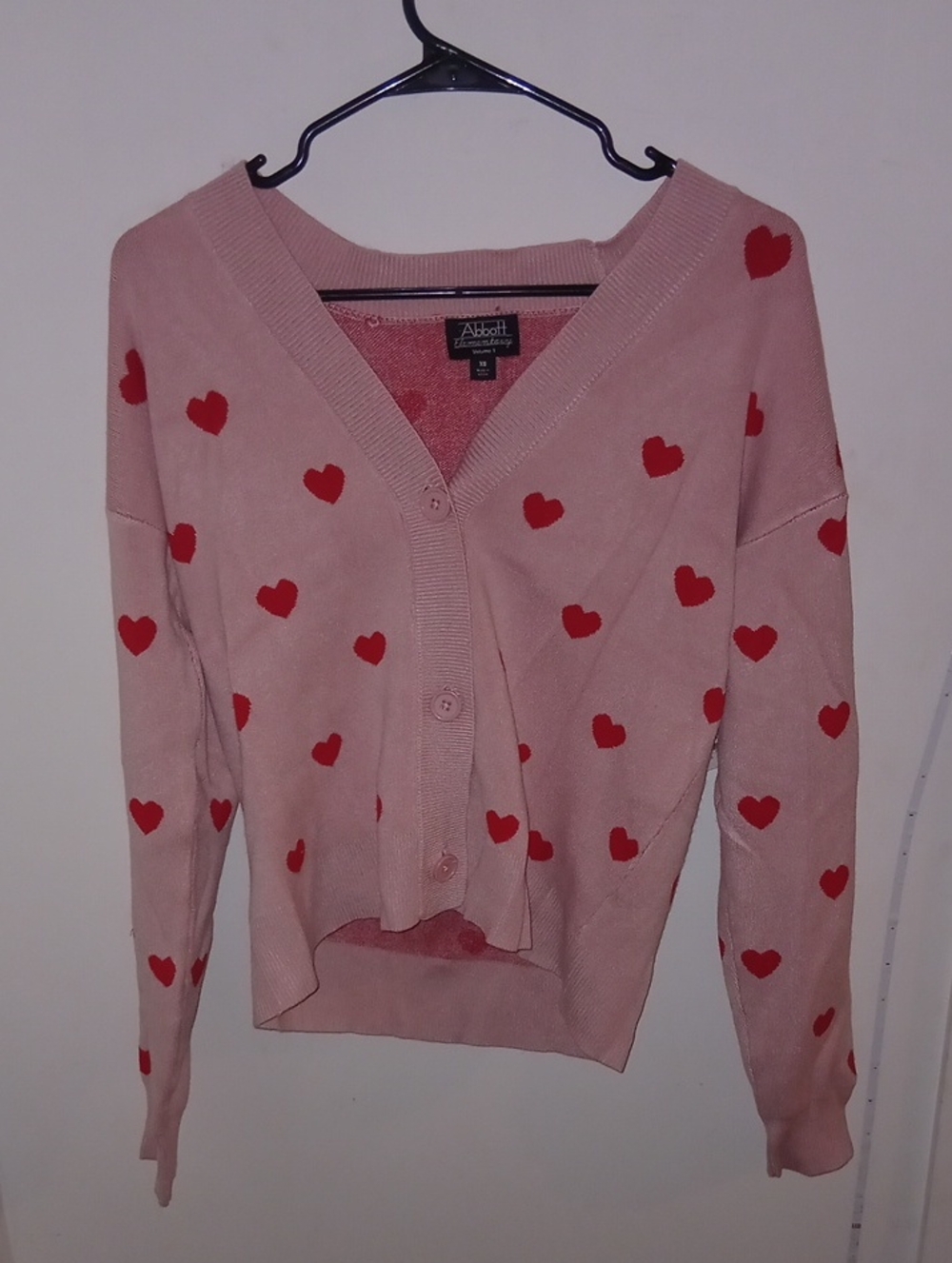 Abbott Elementarry Pink Heart-Print V-Neck Cardigan Sweater Size XS